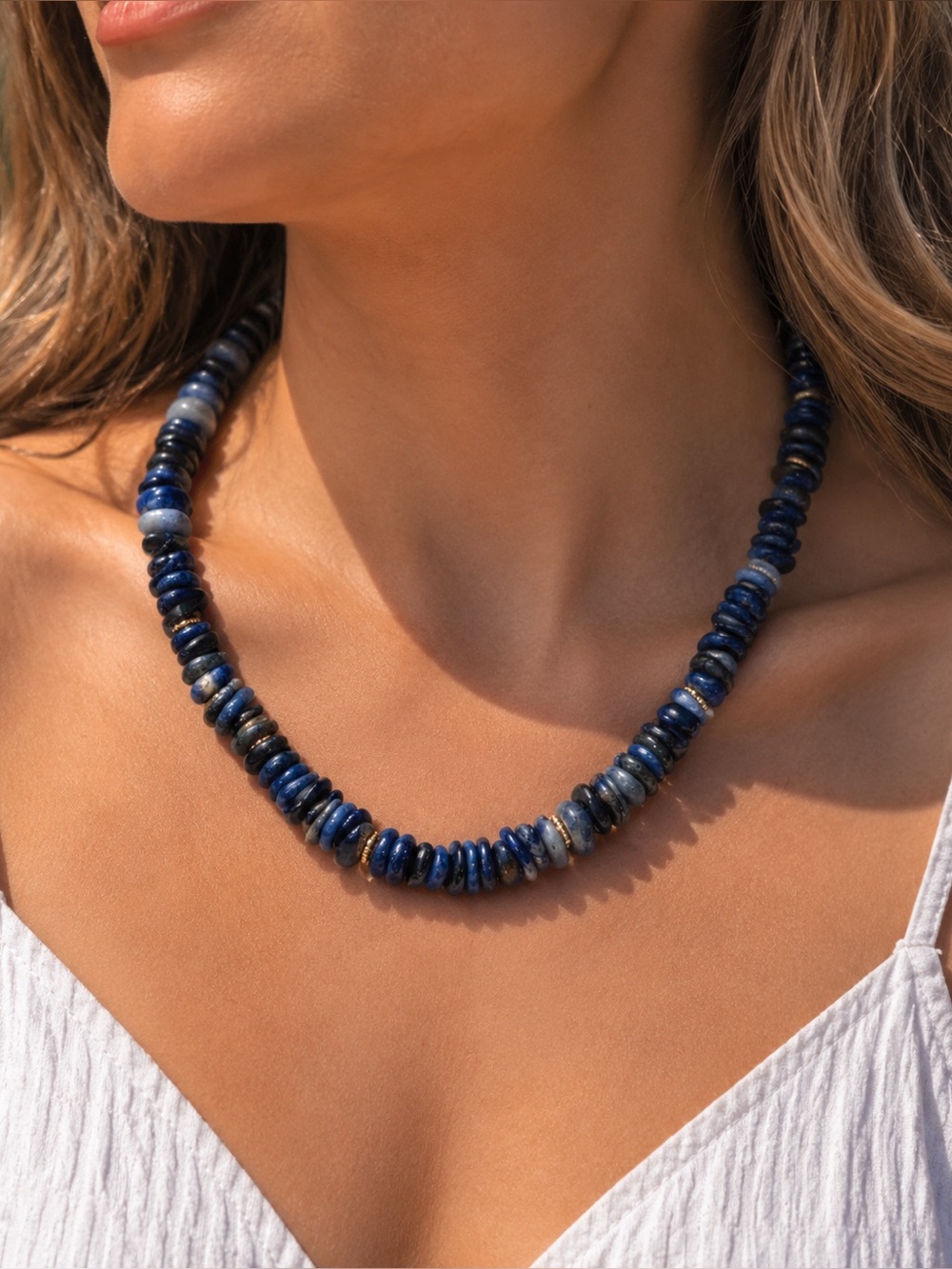 Sapphire Stone Beaded Necklace, Genuine - MM-01571